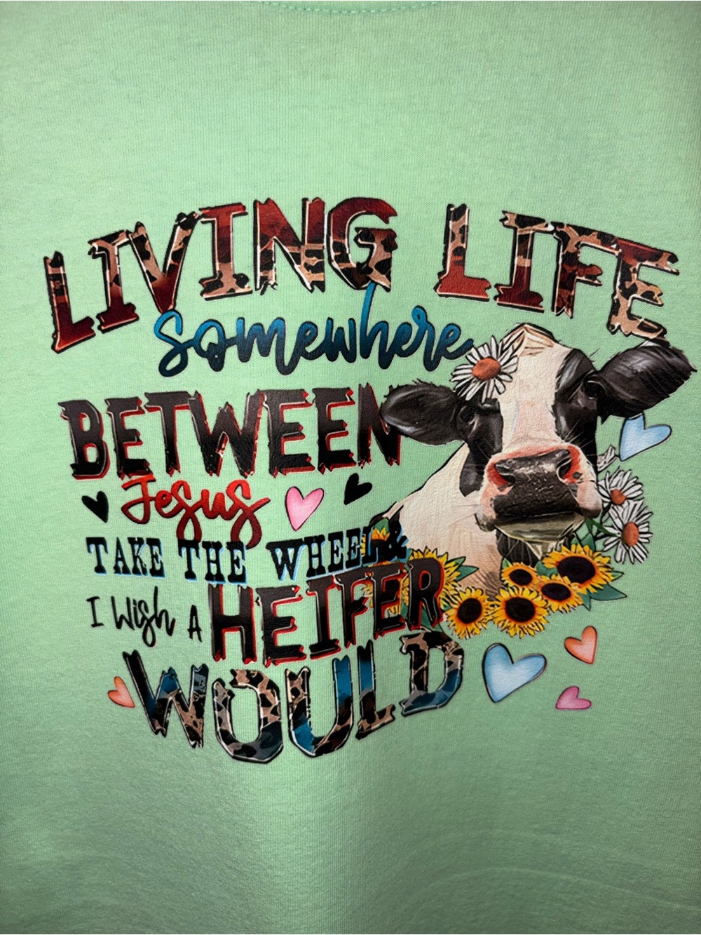 Gildan Mint Green Cow & Sunflower Graphic Tee - Picture 3 of 4
